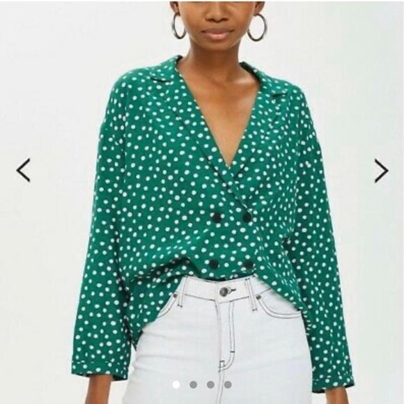 Topshop Green and Pink Polka Dot Blouse - Picture 2 of 5